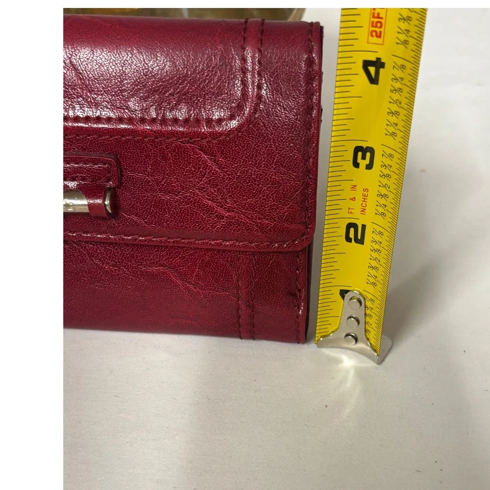 Liz Claiborne Womens Trifold Wallet Burgundy Red Faux Leather LC Logo Hardware